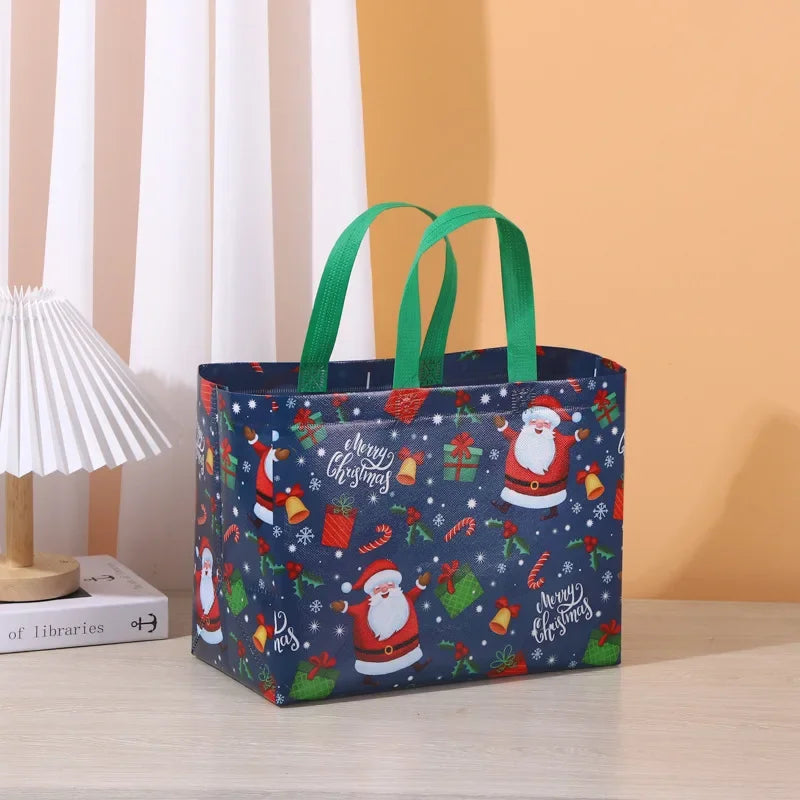 1PC New in Christmas Gift Bags Cartoon Cute Print Santa Elk Snowman Printing Non Woven Foldable Storage Handbag Party Supplies
