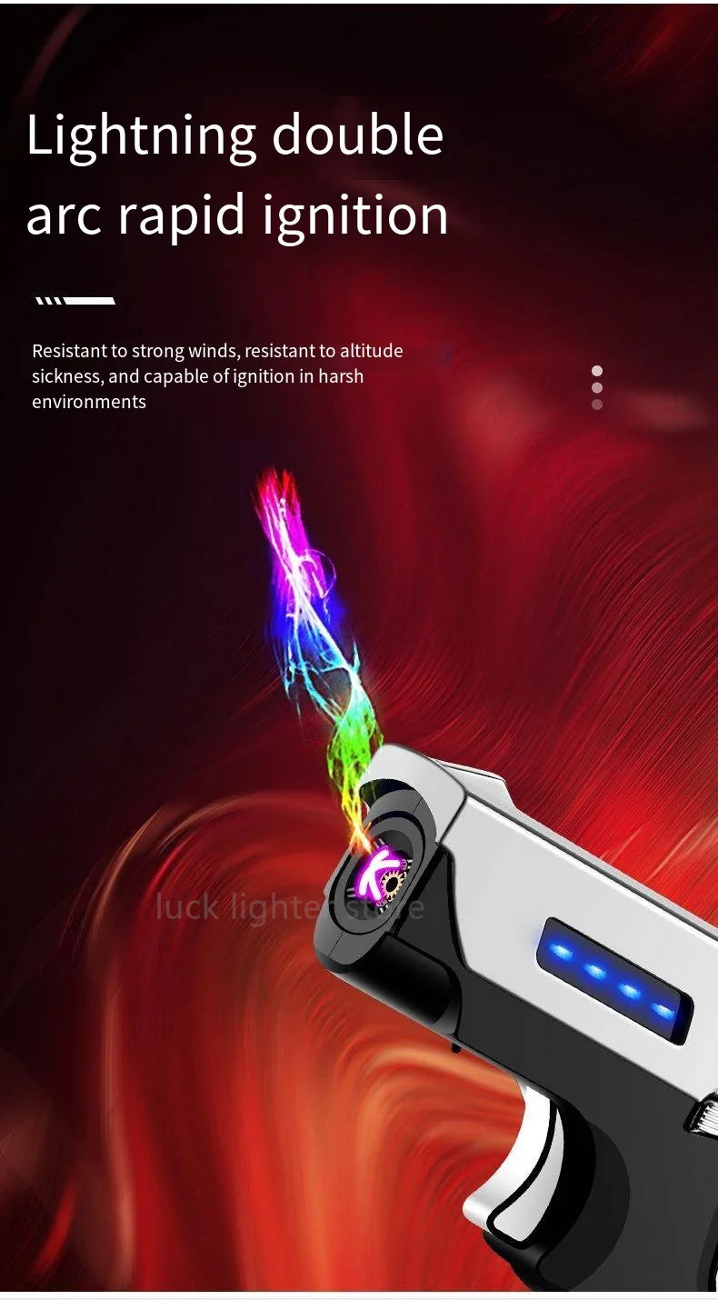 Gas-Electric Dual-Purpose Lighter Windproof Jet Lighter Double-Arc Cigarette Lighter Foldable Gun-Type Lighter Men'S Gadget Gift