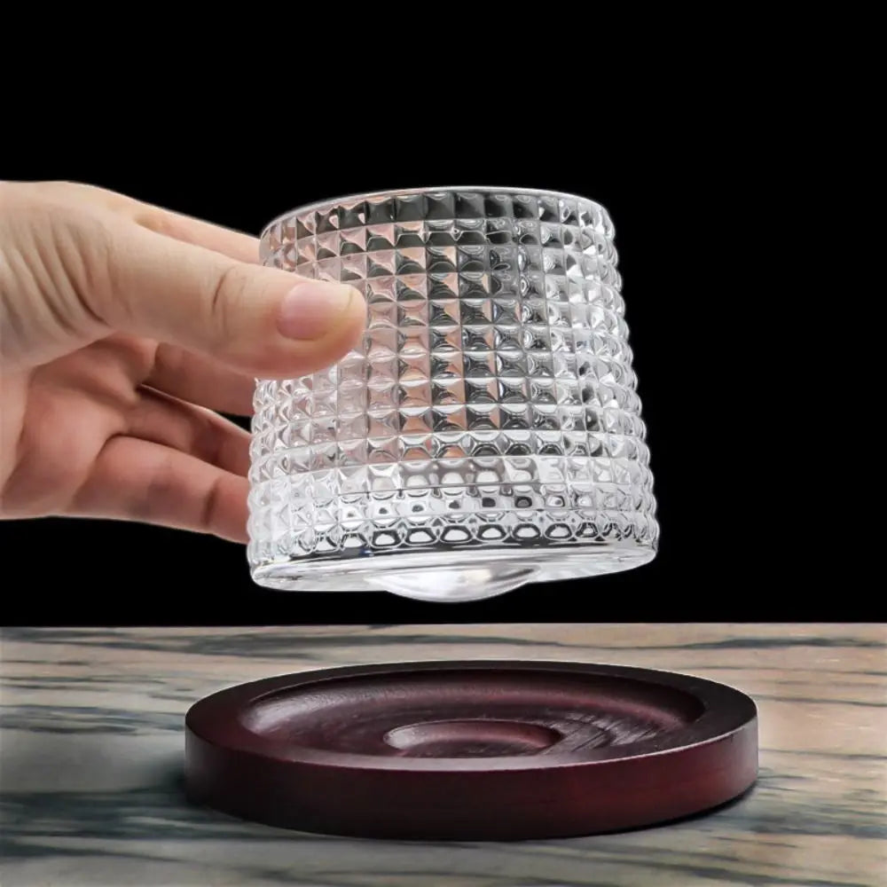 Whiskey Glasses Rotating Whisky Glass with Base 360 Rotate Degrees Crystal Rum Glass for Cocktail Party Drinking Glass