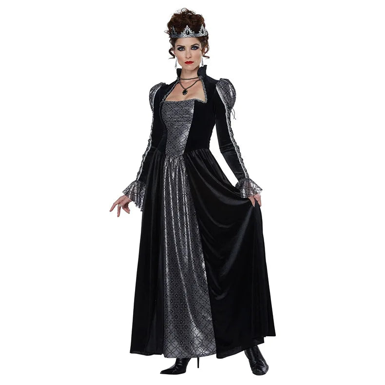 Halloween Day of the Dead Sexy European Medieval Retro Court Gothic Poison Queen Evil Vampire Costume Carnival Party Devil Witch