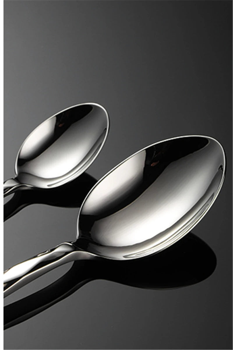 Diamond Pattern Stainless Steel Dinner Set Square Handle Cutlery Simple Fork Knife Spoon Teafork Dinning Tables Sets 2024