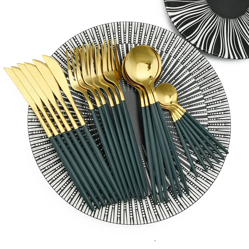 30Pcs Dinnerware Set Dinner Knife Fruit Fork Spoon Cutlery Set Flatware Stainless Steel Kitchen Tableware Silverware Sets