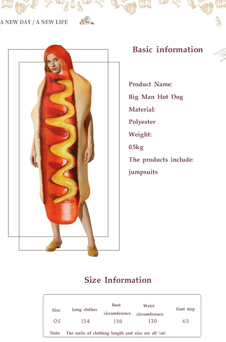 Halloween party costumes, hot dogs cosplay costumes stage performance costumes jumpsuits performance costumes