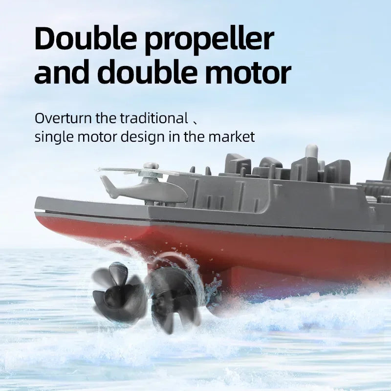 Mini Boat Remote Control Warship 2.4ghz Double Propeller Radio-control Aircraft Carrier Simulated Model Toys Kids Gift