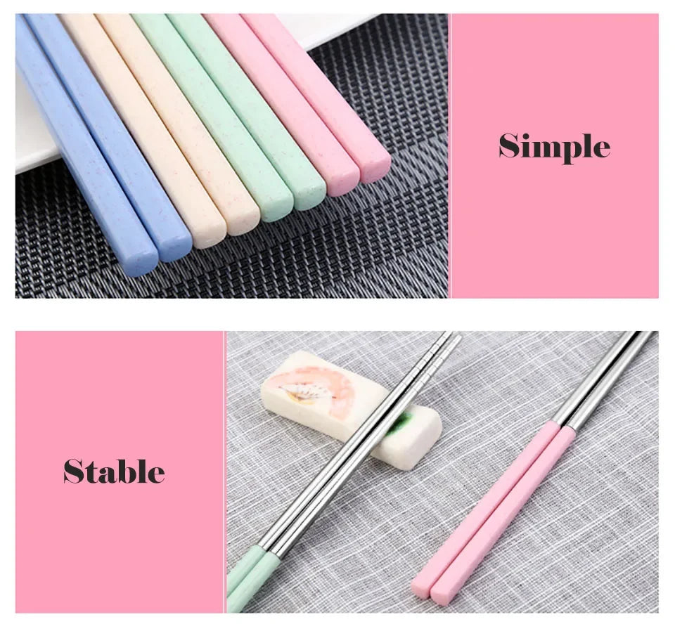4pairs stainless steel chopsticks portable travel metal chopsticks food sushi sticks non slip reusable easy to clean