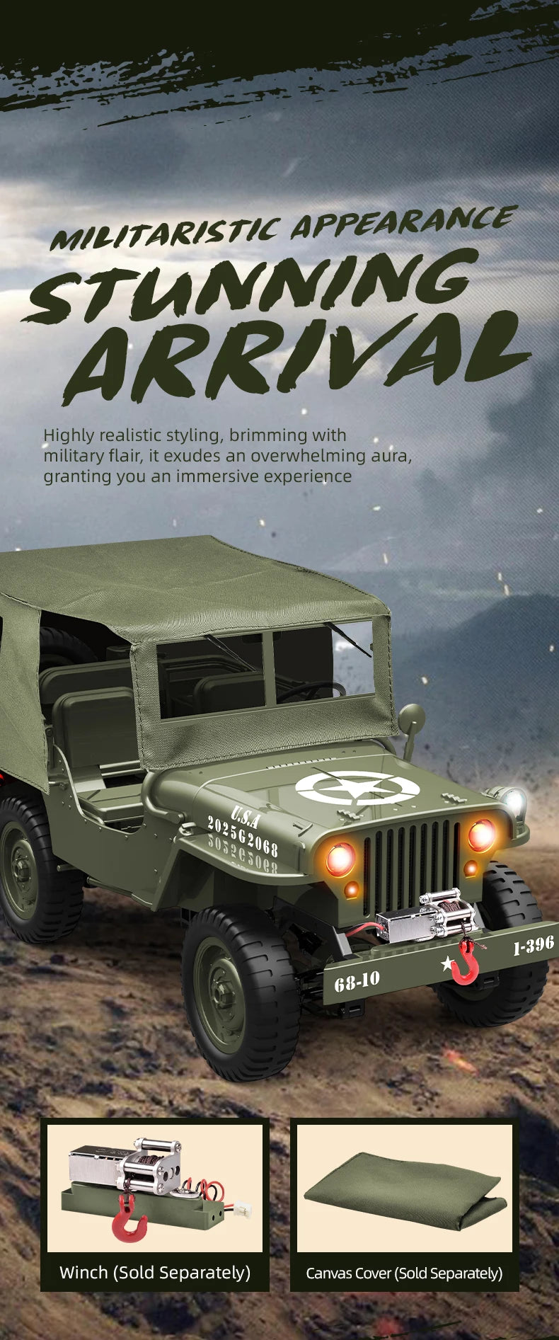 C8815 1/10 WILLYS 2.4G Rc Car 1941 4WD RTR Crawler Climbing Scale Military Truck Offroad Vehicle Adult Toys Gift For Kids