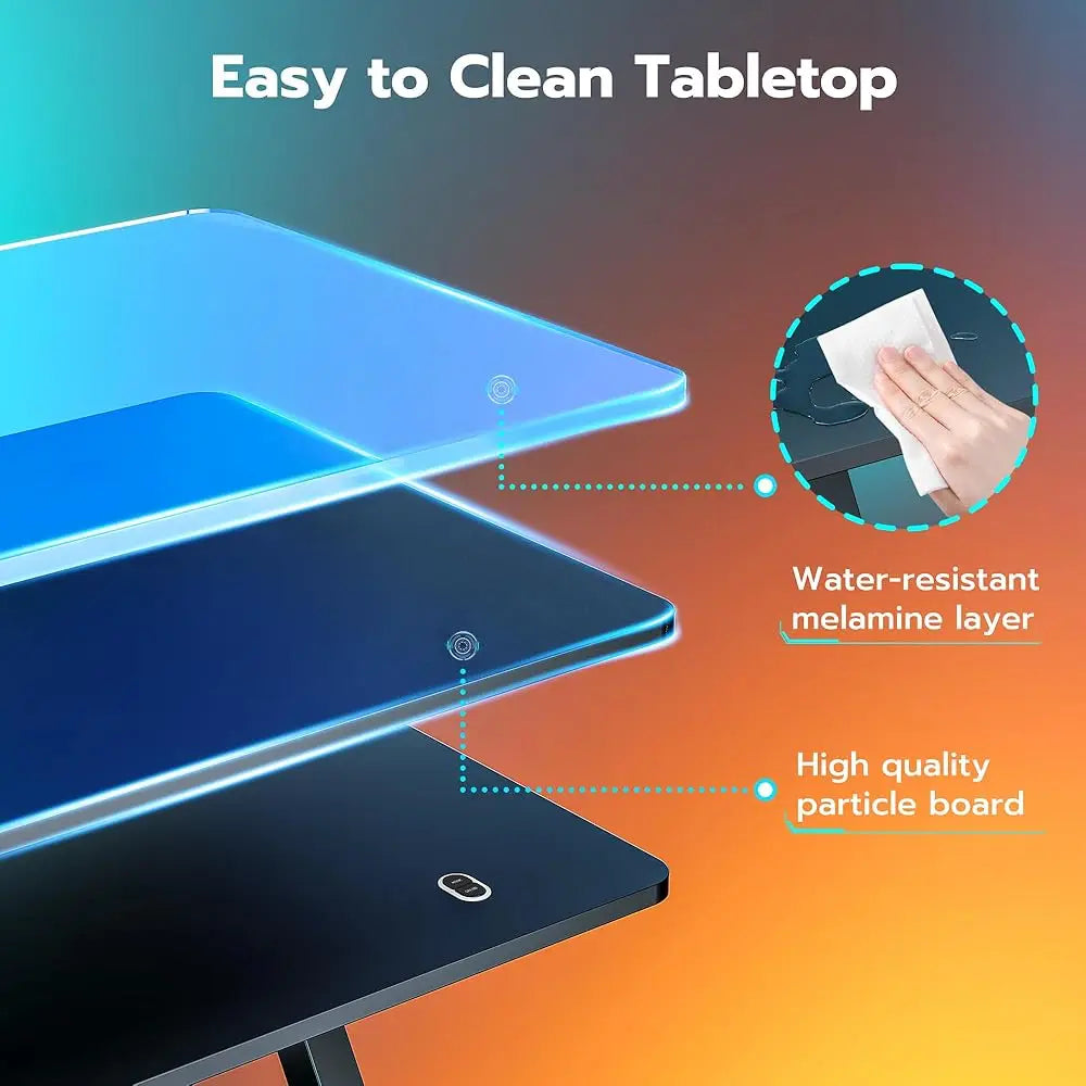 47 H Gaming Desk, Ergonomic Computer Desk With Led Light And Diy Control Cable, Gaming Table Carbon Fiber Surface For Home And