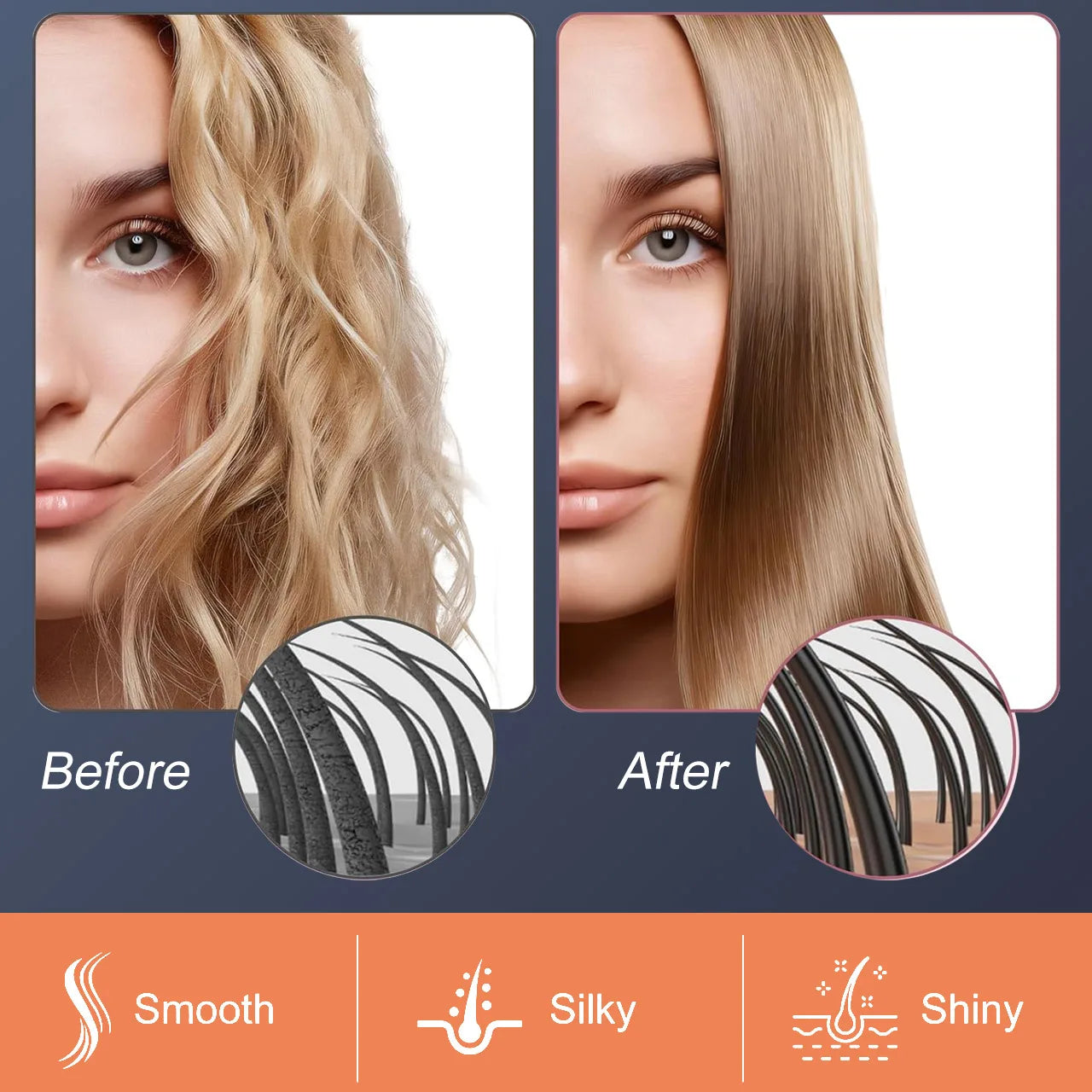 Hair Straightening Brush Portable Home Negative Ion Straightener with Multi-Heat Settings 3-Temp Ceramic Damage-Free Styling