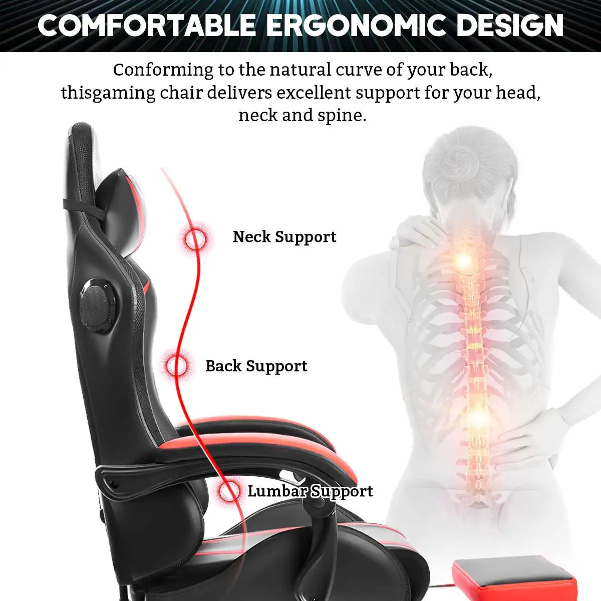 135 Degrees Gaming Chair RGB Light Office Chair Bluetooth Speaker Gamer Computer Chair Ergonomic Swivel 2 Point Massage Recliner