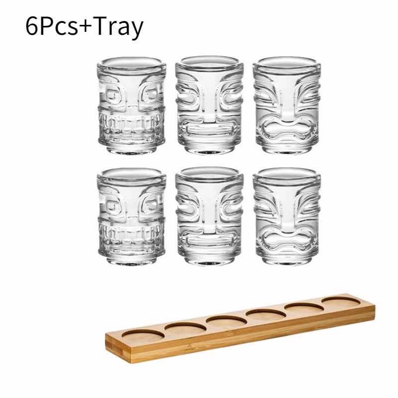 Creative Mini Tiki Glass Cup Shot Glasses Stacking Cups Cocktail Glass Tiki Cup Set With 6 Holes Tray Tiki Bar Accessories