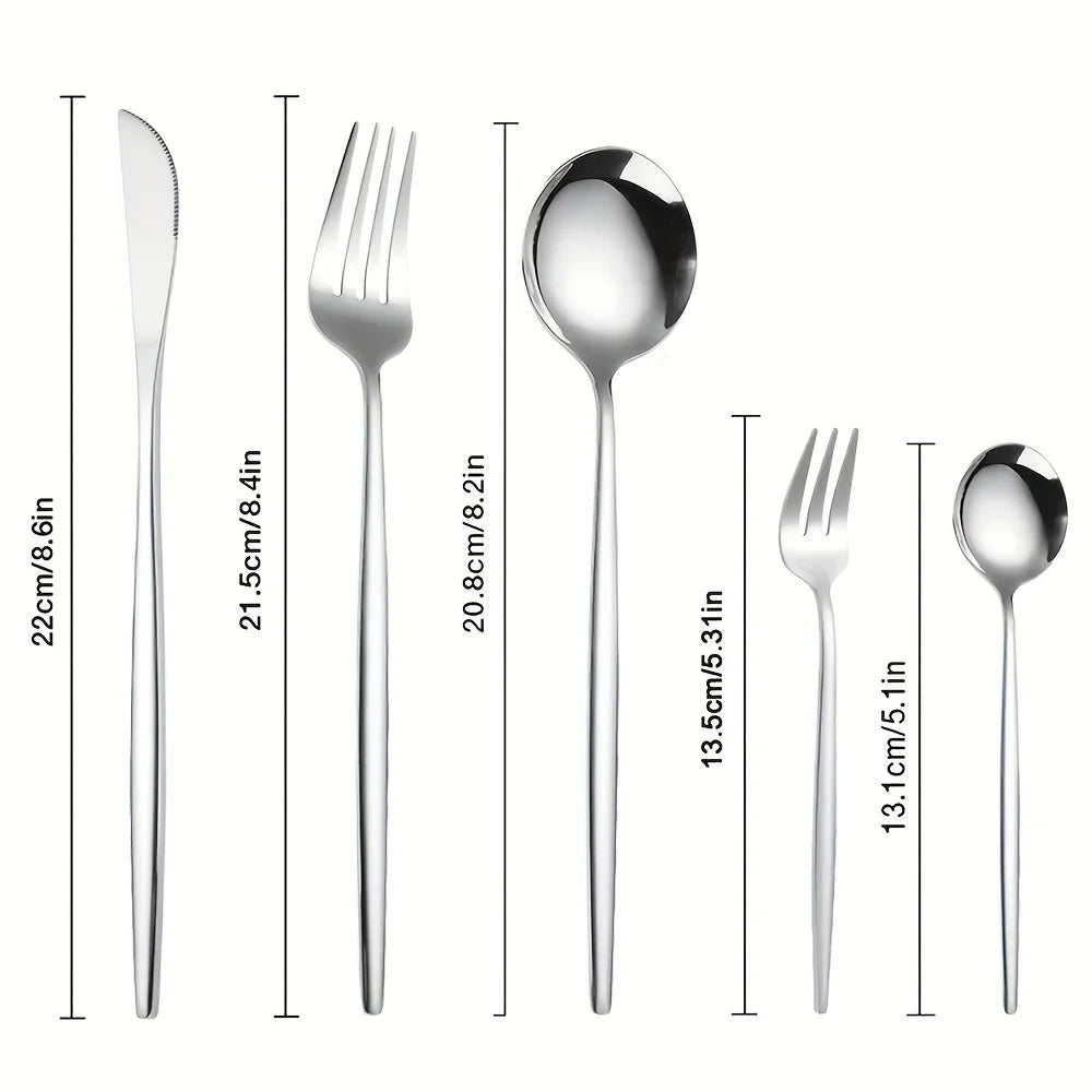 30Pcs Dinnerware Set Dinner Knife Fruit Fork Spoon Cutlery Set Flatware Stainless Steel Kitchen Tableware Silverware Sets