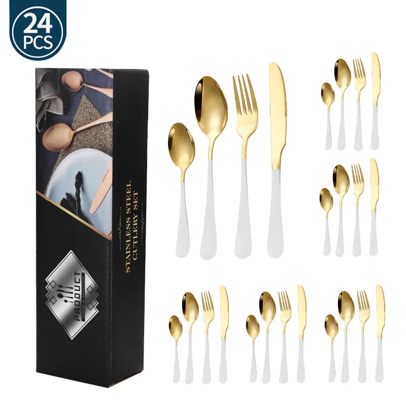 Stainl Steel Western Dining Utensils Set 24-Piece Set Steak Knife Fork Spoon Dinnerware Set Korean Sle Children's Cutler...