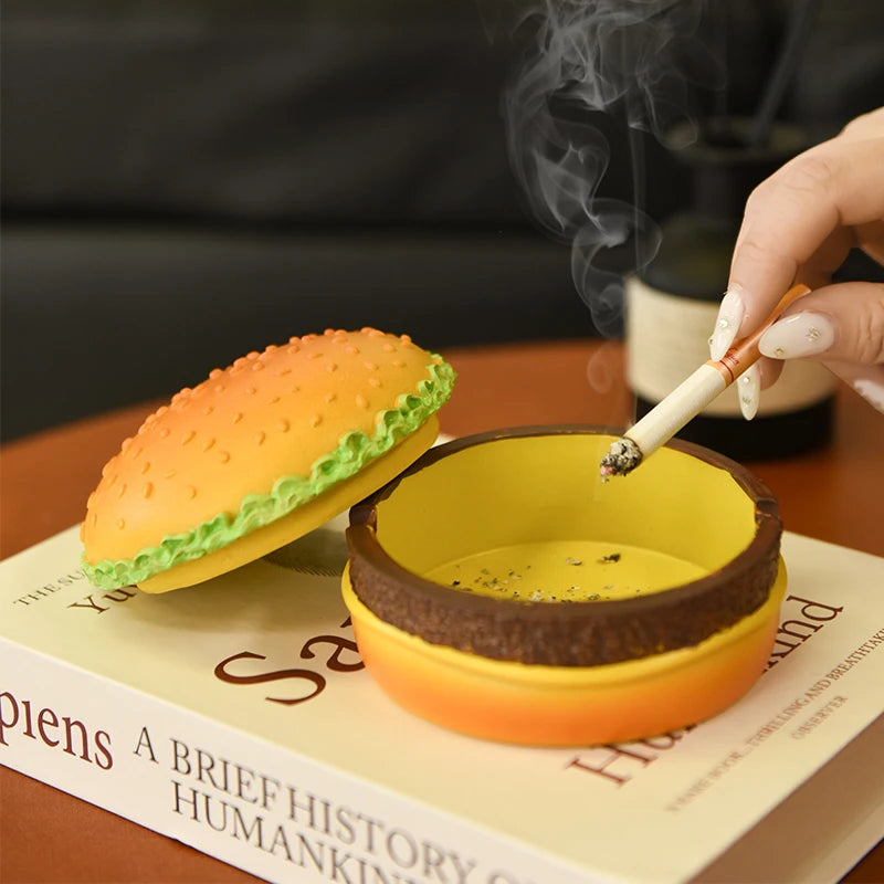 Creative Cute Hamburger Ashtray Home Dust Proof Ashtray Living Room Office Desktop Decoration Ornament for Father Gift