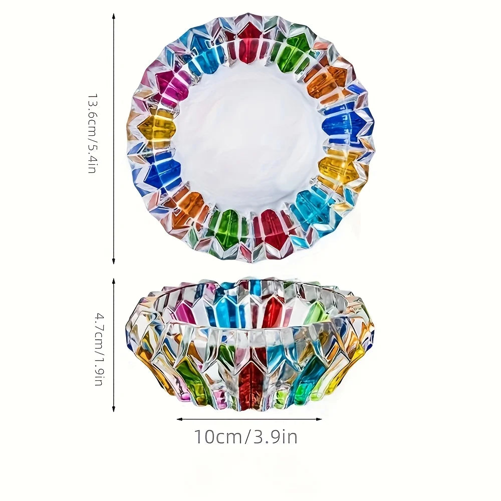 Elegant glass ashtray – perfect for home and office decoration, colorful round design, ideal for living rooms.