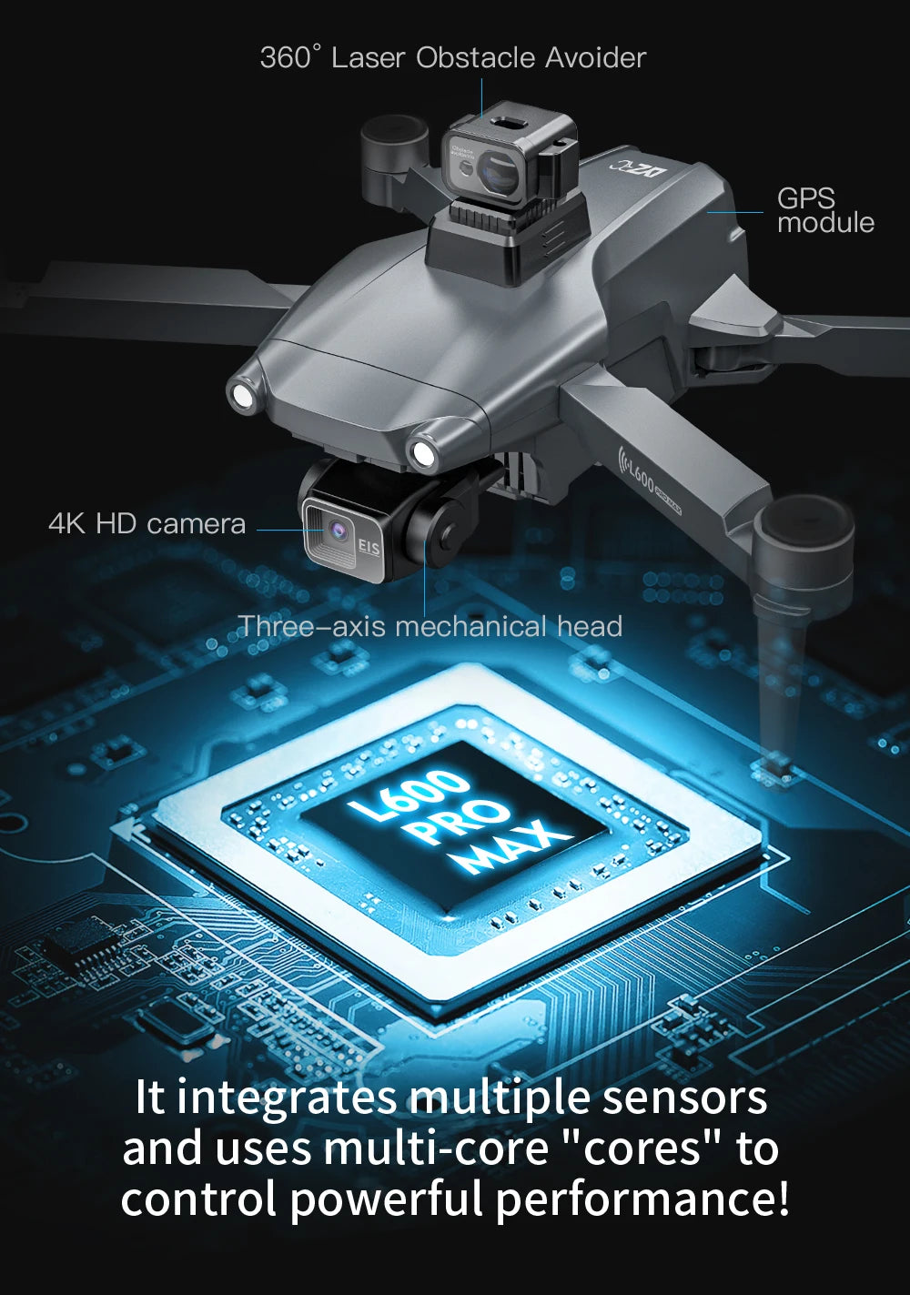 L600 PRO MAX GPS Drone Professional 4K 3-Axis PTZ HD Dual Camera Obstacle Avoidance Brushless Motor 5G WIFI RC Quadcopter Toys