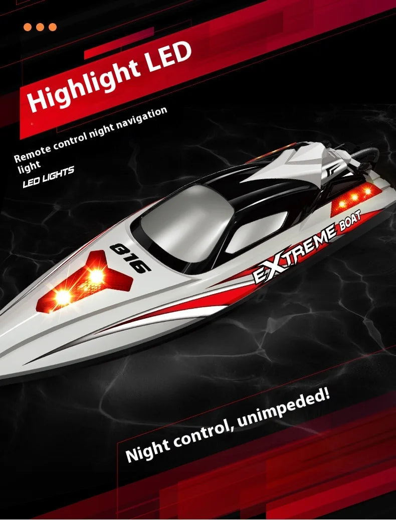 Hxjrc HJ816 High-Speed RC Boat 2.4G 55km/h Brushless Motor LED Light Speedboat Waterproof Electric Racing Model Toy