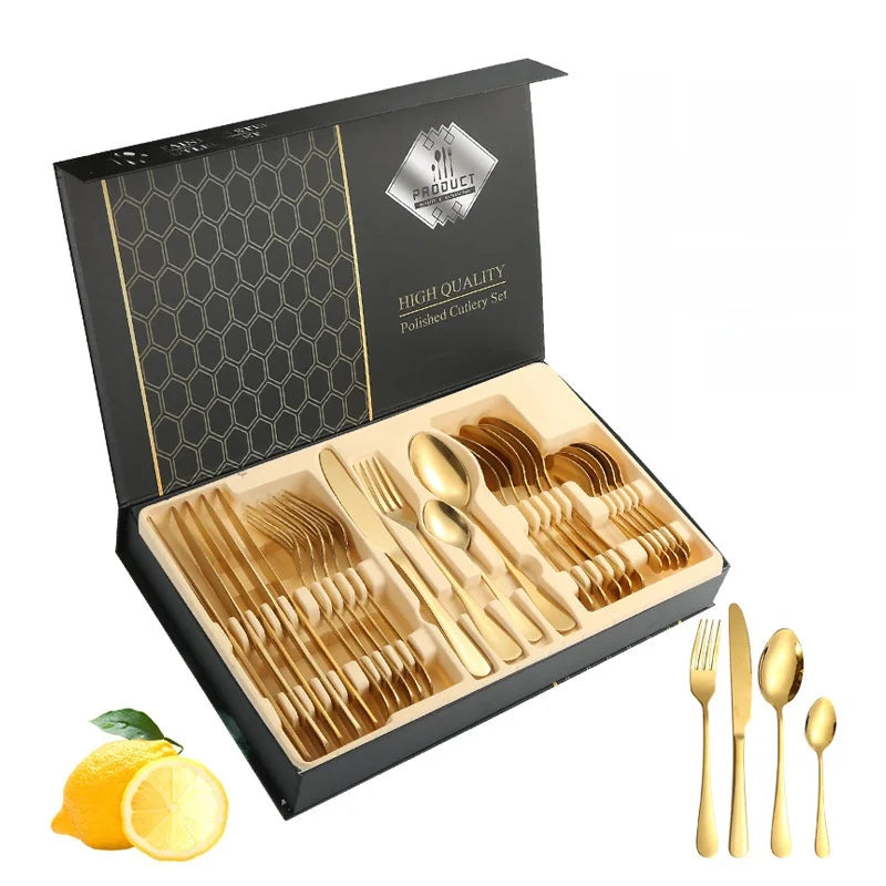 Stainl Steel Western Dining Utensils Set 24-Piece Set Steak Knife Fork Spoon Dinnerware Set Korean Sle Children's Cutler...
