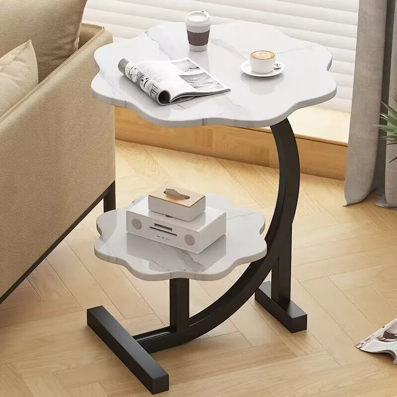 Household Mini Coffee Table Light Luxury Movable 2layer Sofa Side Table Bedside Storage Shelf Balcony Coffee Table Shelves