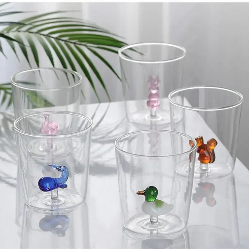 Glass Cup 3D Cartoon Animal Shape Glasses Home Cute Water Coffee Glass Single Layer Cup with Guests Juice Cold Drink Cup