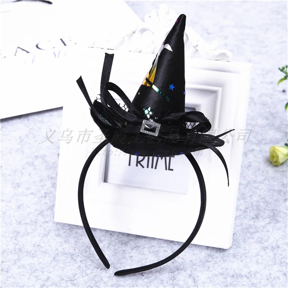 Mini Pointy Witch Hat Hairbands Spider Web Pumpkin Skull Shaped Hair Hoops For Kids Girls Halloween Headbands Cosplay Decoration
