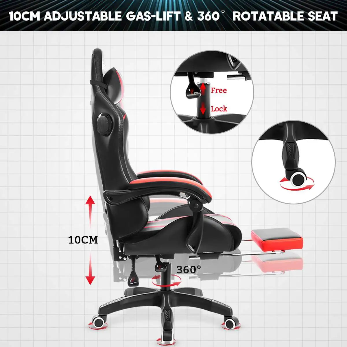 135 Degrees Gaming Chair RGB Light Office Chair Bluetooth Speaker Gamer Computer Chair Ergonomic Swivel 2 Point Massage Recliner