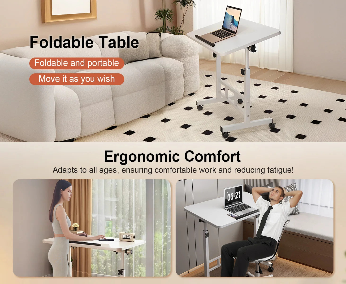 Standing Desk Adjustable Height 23.6" - 35" and Angle 0° - 90°, Space-Saving, Ergonomic Mobile Computer Desk with Universal Whee