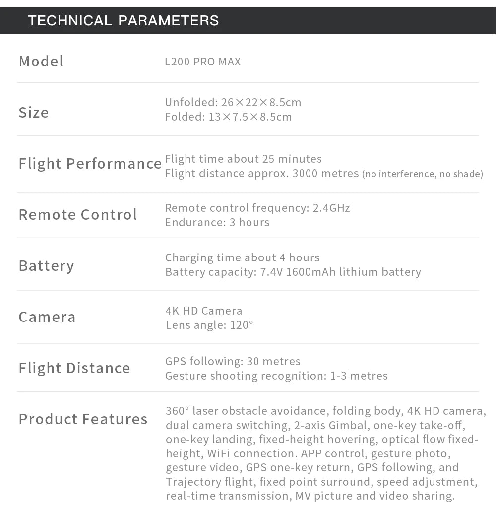 L200 PRO MAX GPS Drone with 2-axis Gimbal Professional Anti-shake 4K HD Camera FPV Drone 360° Obstacle Avoidance Quadcopter Toys