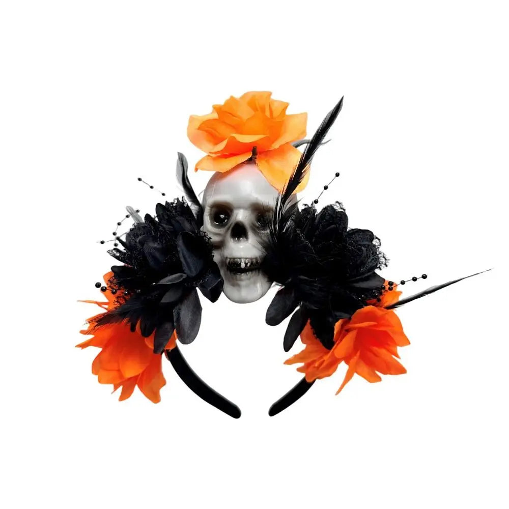 Dark Skull Head Headband Halloween Decor Bat Halloween Skull Headband Simulation Flowers Gothic Day of The Dead Headband Party