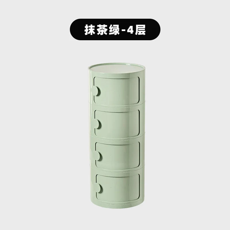 Household Nordic Bedside Table with Handle Portable Creative Round Storage Cabinet Bedroom Multi-Layer Modern Simple Plastic Sid