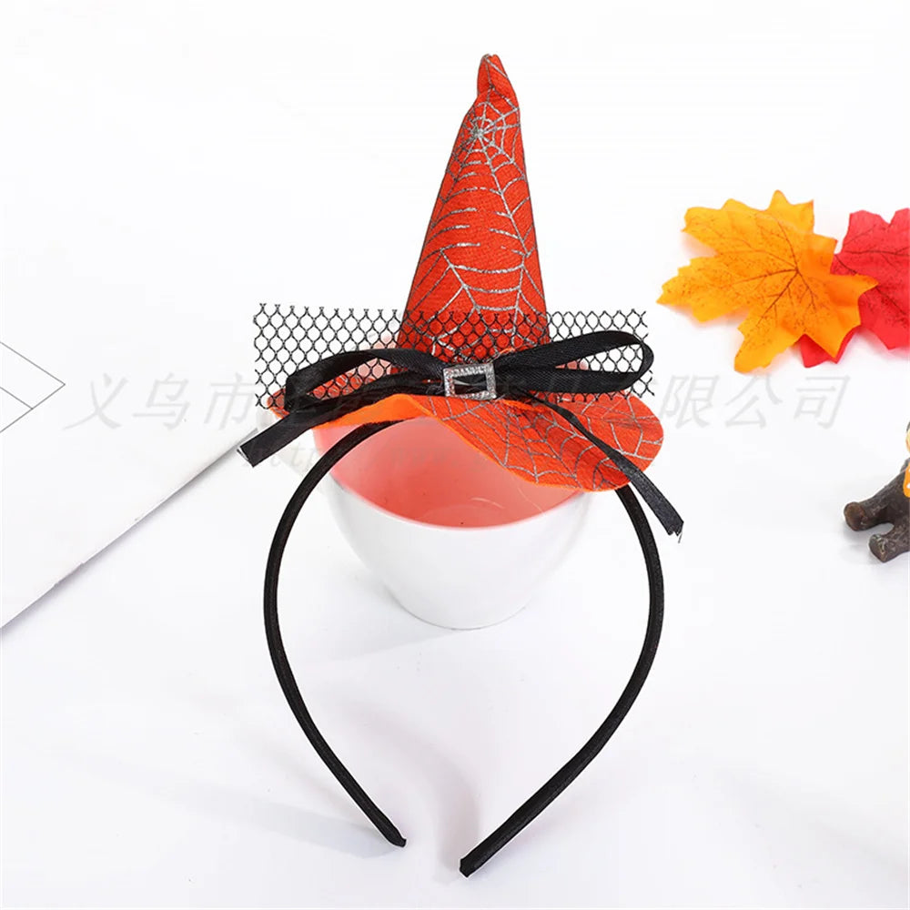 Mini Pointy Witch Hat Hairbands Spider Web Pumpkin Skull Shaped Hair Hoops For Kids Girls Halloween Headbands Cosplay Decoration