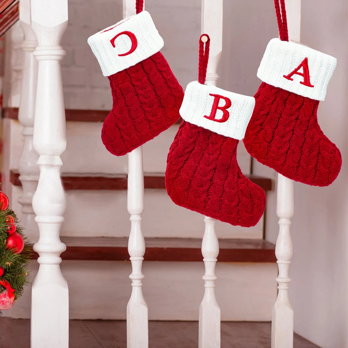 Christmas Socks Knitting Snowflake Letter Stocking Christmas Decoration 2025 For Home Xmas Tree Ornament Gift Navidad Natal 2026