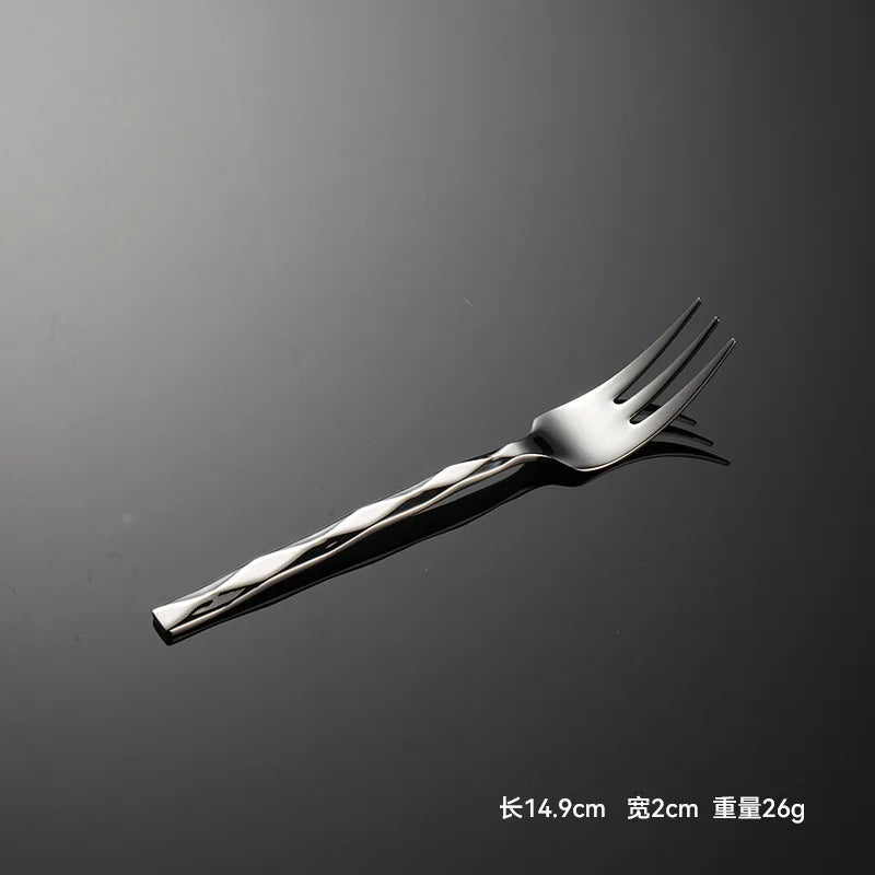 Diamond Pattern Stainless Steel Dinner Set Square Handle Cutlery Simple Fork Knife Spoon Teafork Dinning Tables Sets 2024
