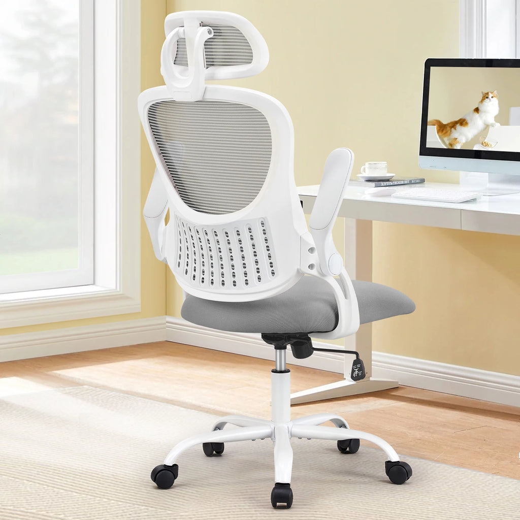 Mesh Ergonomic Office Computer Desk Chair Flip-up Arms Adjustable Headrests Comfortable Lumbar Support + Free Shipping!