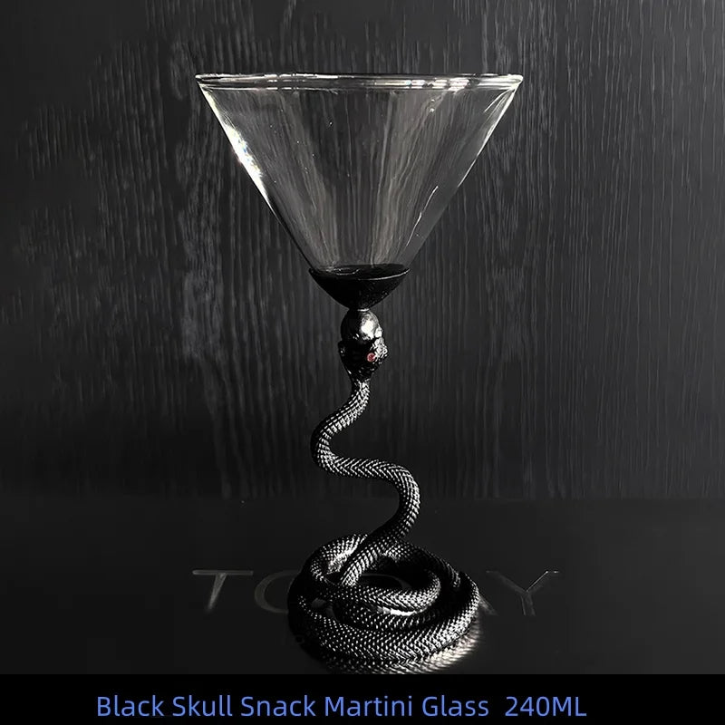 Black Snake Martini Glass, Silver Snake Wine Glass Creative Gothic Cocktail Martini Goblet Drinking Cup for Bar Party Home Decor
