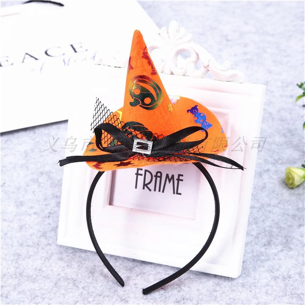 Mini Pointy Witch Hat Hairbands Spider Web Pumpkin Skull Shaped Hair Hoops For Kids Girls Halloween Headbands Cosplay Decoration