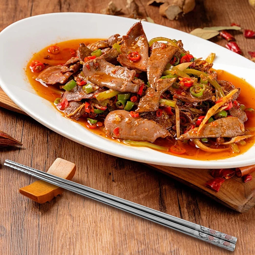 Traditional Chinese Style Color Printed Titanium-plated 316L Stainless Steel Chopsticks Non-Slip Anti-Mold Household Tableware