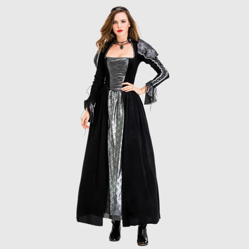 Halloween Day of the Dead Sexy European Medieval Retro Court Gothic Poison Queen Evil Vampire Costume Carnival Party Devil Witch