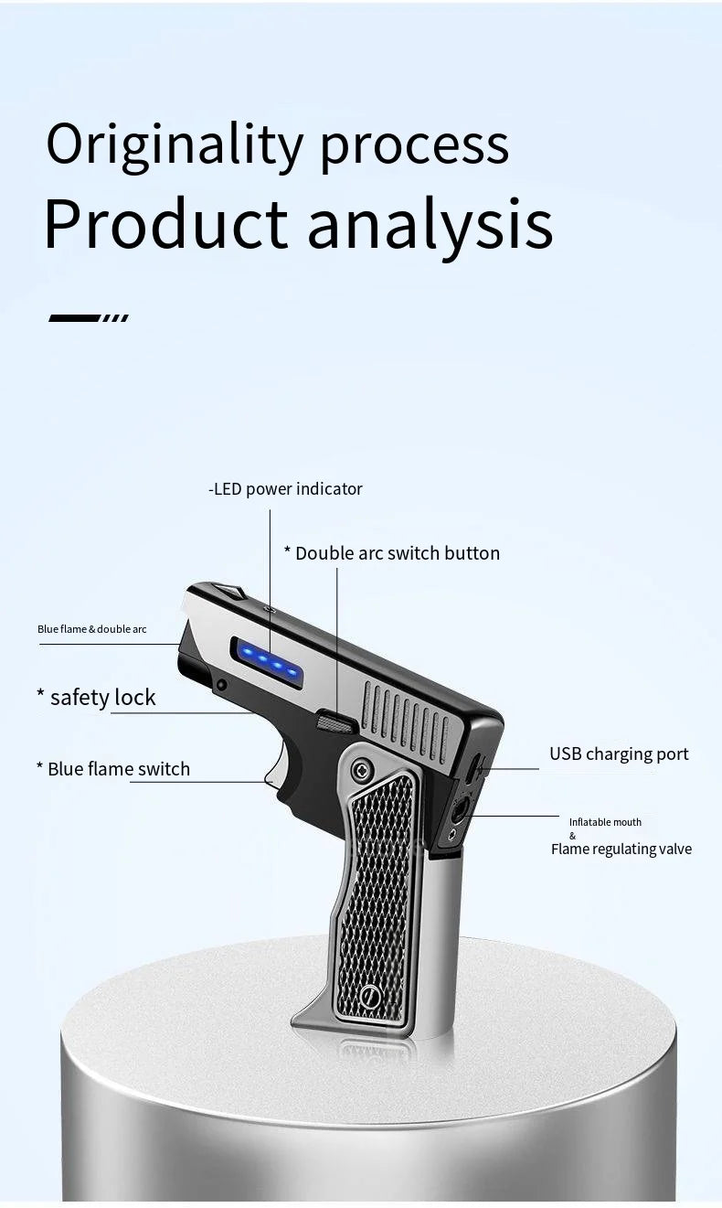 Gas-Electric Dual-Purpose Lighter Windproof Jet Lighter Double-Arc Cigarette Lighter Foldable Gun-Type Lighter Men'S Gadget Gift