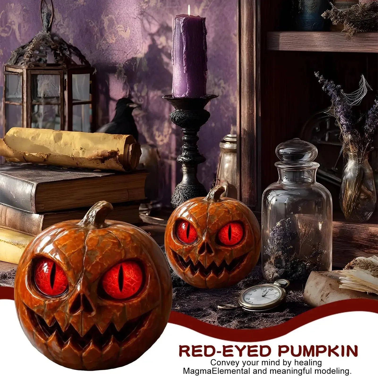 Halloween  Red-Eyed Pumpkin Figurines Desk Ornament Horror Figurines For  Dining Table Showcase Bookshelf Desktop Party gift