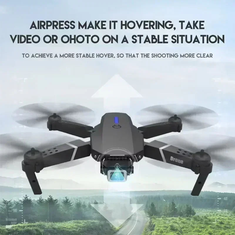 E88 Pro WiFi FPV Drone. Wide-angle HD 4K/1080P camera, height hold, foldable. Ideal RC quadcopter toy for Christmas boys gift.
