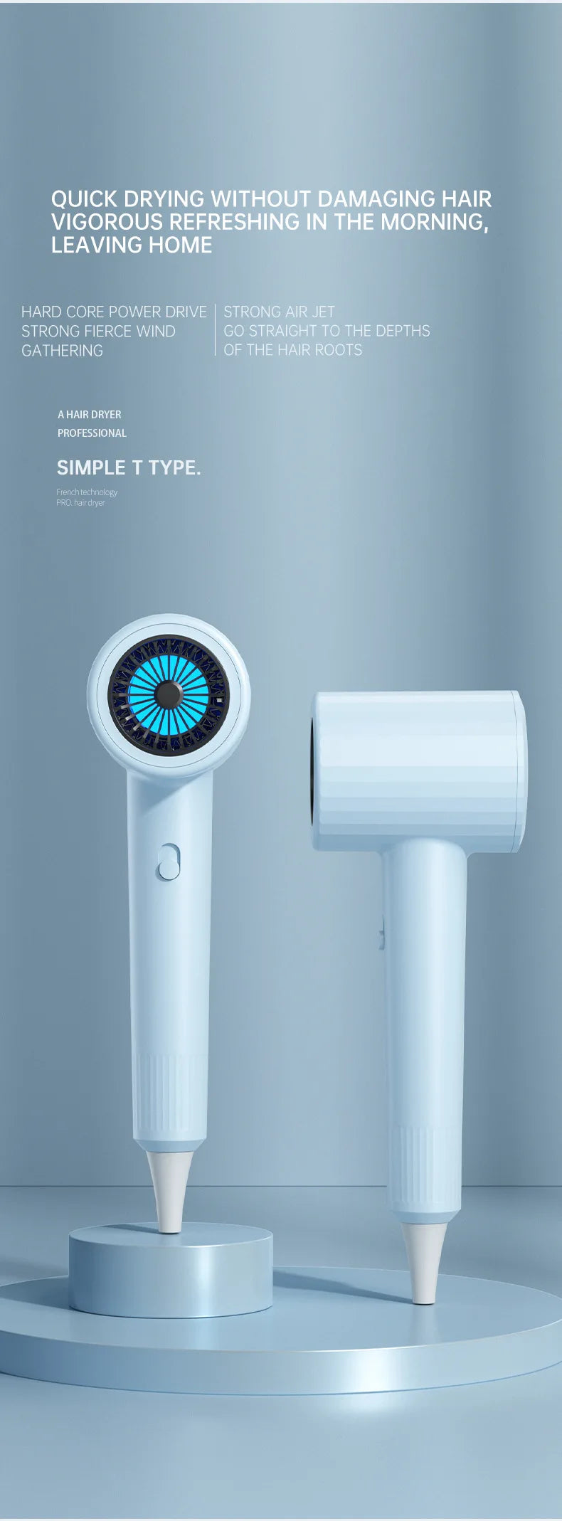 Hair Dryer, High-Speed Electric Turbine Airflow, Low Noise, Constant Temperature And Quick Drying Wind Speed 62m/s1800WQuick Dry