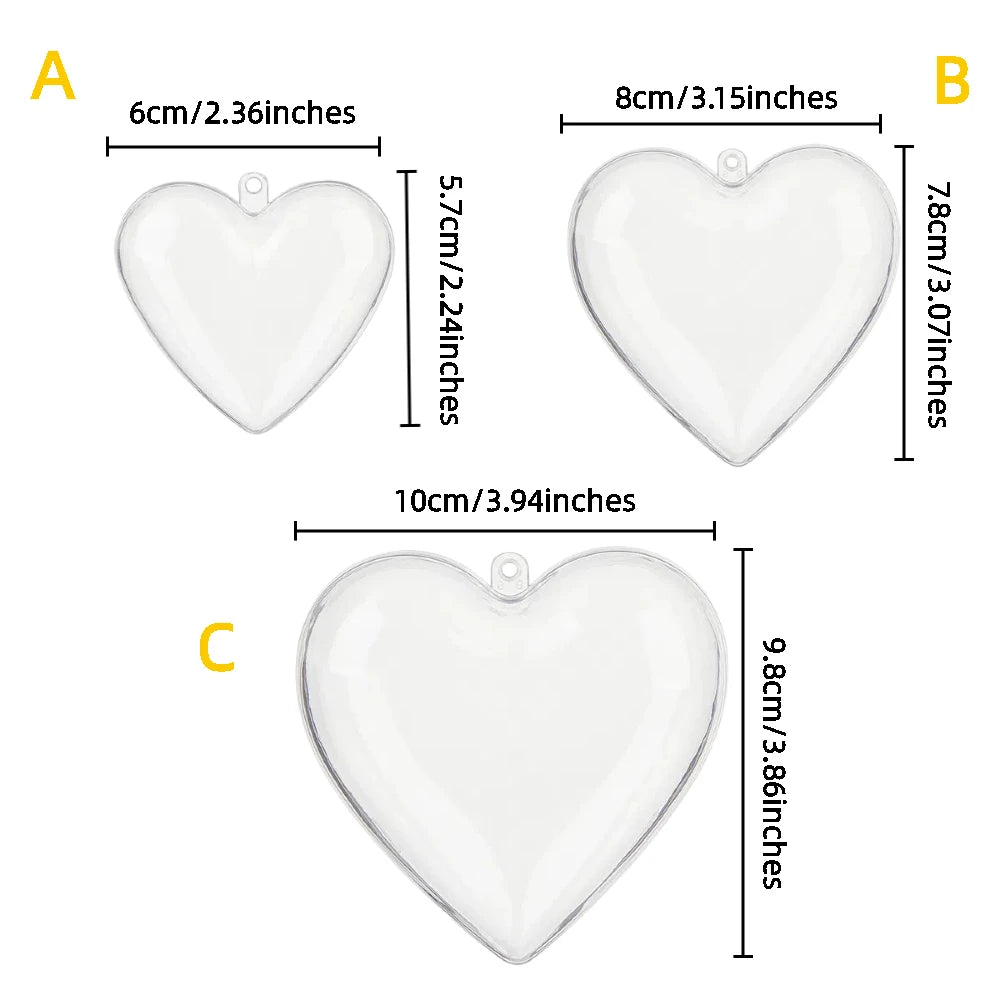 10pcs Clear Plastic Heart Ornaments Balls, Christmas Ornament Fillable Balls for DIY Crafts, Christmas Tree Decorations