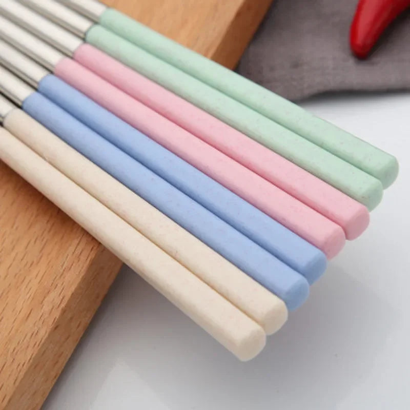 4pairs stainless steel chopsticks portable travel metal chopsticks food sushi sticks non slip reusable easy to clean