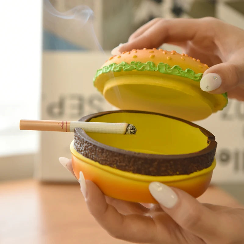 Creative Cute Hamburger Ashtray Home Dust Proof Ashtray Living Room Office Desktop Decoration Ornament for Father Gift