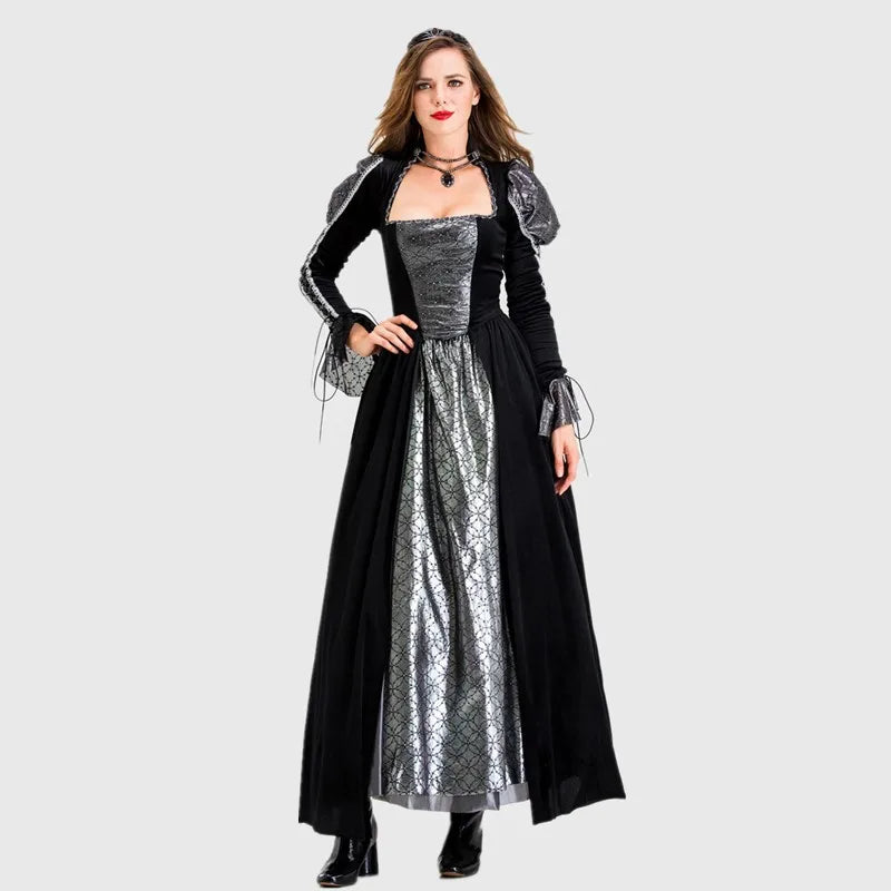 Halloween Day of the Dead Sexy European Medieval Retro Court Gothic Poison Queen Evil Vampire Costume Carnival Party Devil Witch
