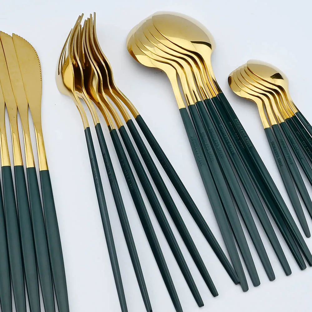 30Pcs Dinnerware Set Dinner Knife Fruit Fork Spoon Cutlery Set Flatware Stainless Steel Kitchen Tableware Silverware Sets