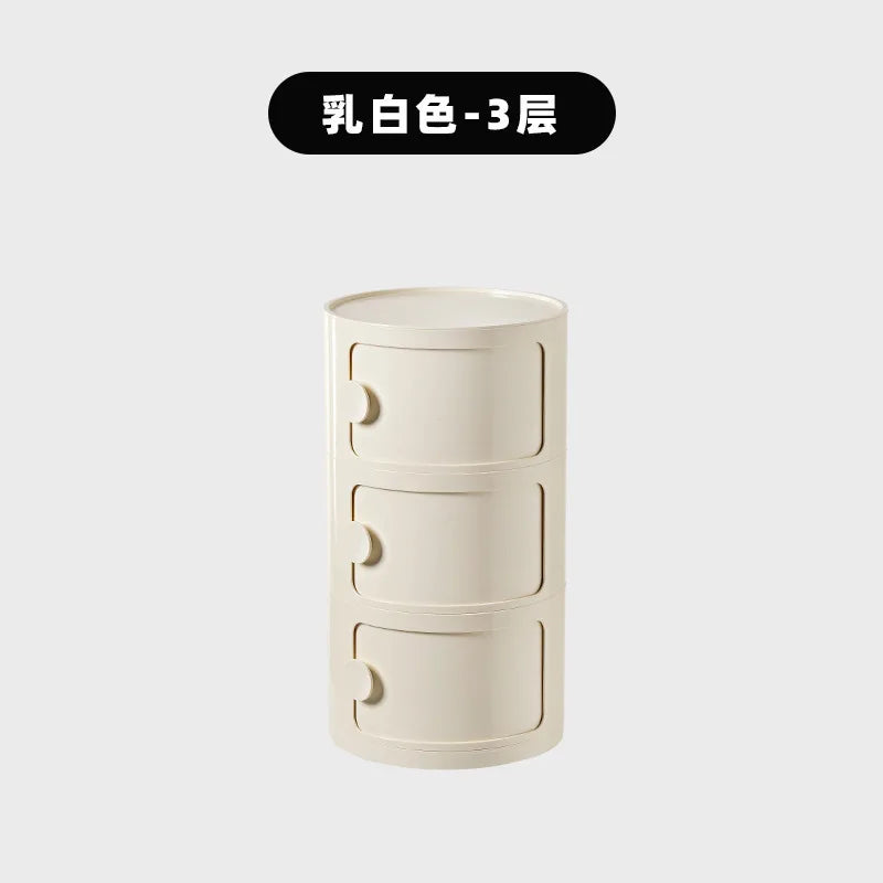 Household Nordic Bedside Table with Handle Portable Creative Round Storage Cabinet Bedroom Multi-Layer Modern Simple Plastic Sid