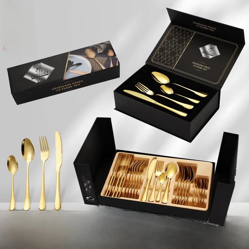 Stainl Steel Western Dining Utensils Set 24-Piece Set Steak Knife Fork Spoon Dinnerware Set Korean Sle Children's Cutler...
