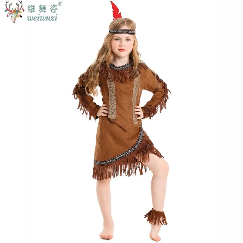 Halloween Children's Day Savages Indigenous Peoples Hunter Indian Chiefs Primitive Savages Role-playing Girls Indigenous Costume