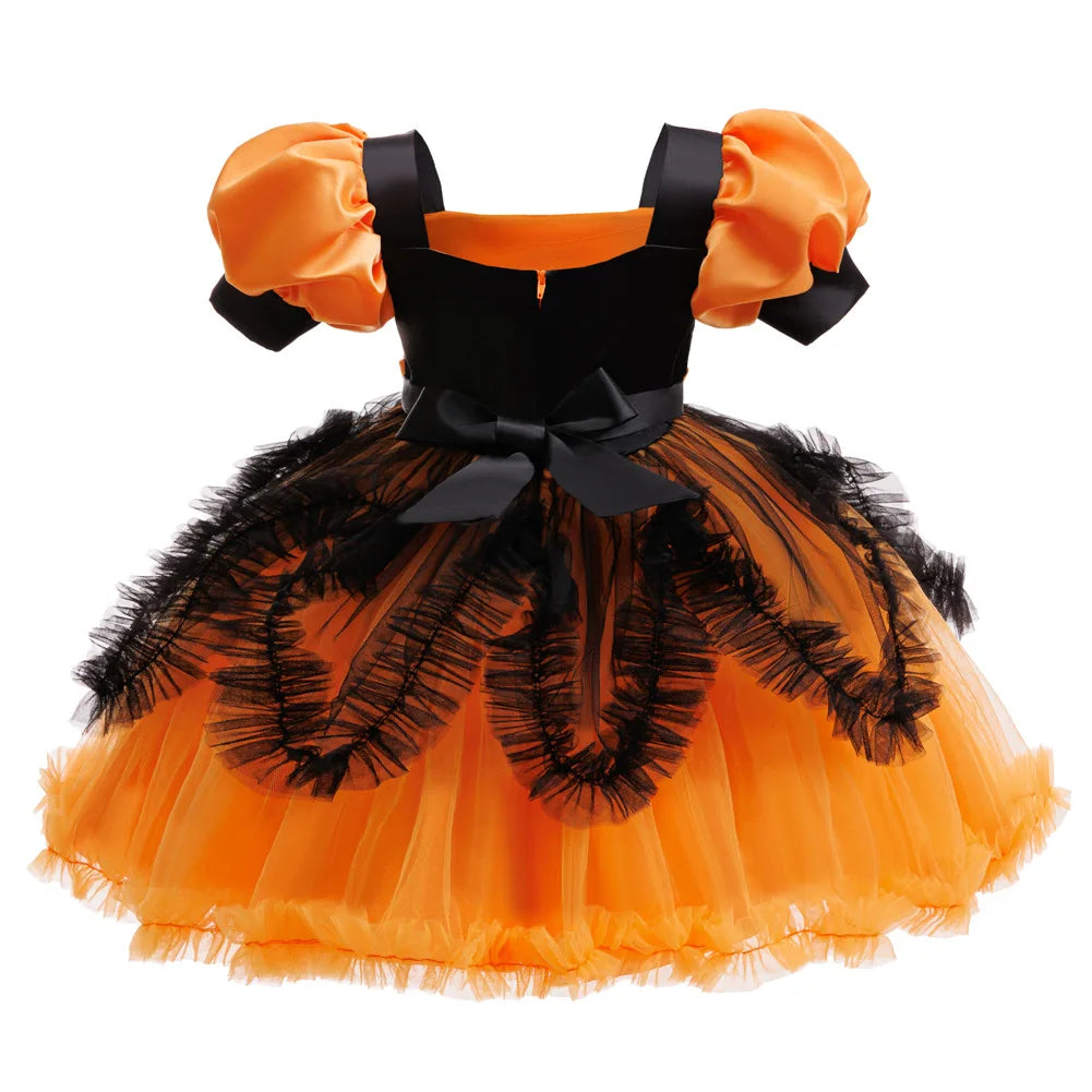 Halloween costume girl cosplay performance kids dress orange dress+pumpkin full set of special occasion costumes